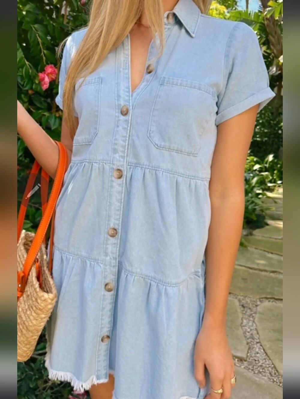 Show Me Your Mumu Light Wash Denim Button-Front Mini Dress NWT